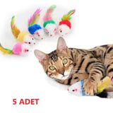 Tineke Renkli Tüylü Gerçekci Fare Kedi Oyuncağı 5 Adet cok-renkli