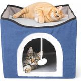 Tineke Sevimli Katlanır Taşınabilir Çok Fonksiyonlu Kapalı Kedi Evi Yatağı Lacivert - 02-Gri
