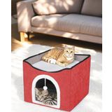 TİNEKE SeviTİNEmli Katlanır Taşınabilir Kapalı Kedi Evi Yatağı Çok Fonksiyonlu Kırmızı
