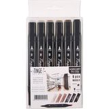 Tinge Twin Çift Taraflı Marker Kalemi 6lı Set Warm Grey - Renkli - Standart