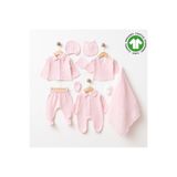 tinibud GOTS Sertifikalı Bebe Pembe %100 Organik Pamuk Müslin Yenidoğan Hastane Çıkışı Seti Şık Hediye Paket