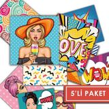 Tink Kendinden Yapışkanlı Karma Pop Art Desenli Pvc Karo 10X10 cm 5’li Paket
