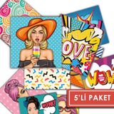 Tink Kendinden Yapışkanlı Karma Popart Desenli Pvc Karo 5’li Paket (10x10 cm)