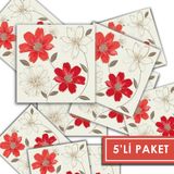 Tink Kendinden Yapışkanlı Kırmızı Çiçek Desenli Pvc Karo 10X10 cm 5’li Paket