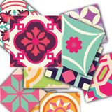 Tink Kendinden Yapışkanlı Pembe Desenli Pvc Karo, Yapışkanlı Fayans Kaplama, Fayans Çıkartması, Zemin Duvar Karosu 10x10 cm (20 Adet/0,20 m2)