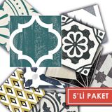 Tink Kendinden Yapışkanlı Retro Yeşil Desenli Pvc Karo 10X10 cm 5’li Paket