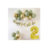 Tinky Winky 1 Yaş Küf Yeşili Deniz Kumu ve Krom Gold Balonlu Konsept Doğum Günü Balon Zincir Set 2