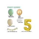 Tinky Winky 1 Yaş Küf Yeşili Deniz Kumu ve Krom Gold Balonlu Konsept Doğum Günü Balon Zincir Set 5
