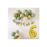 Tinky Winky 1 Yaş Küf Yeşili Deniz Kumu ve Krom Gold Balonlu Konsept Doğum Günü Balon Zincir Set 6