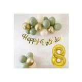 Tinky Winky 1 Yaş Küf Yeşili Deniz Kumu ve Krom Gold Balonlu Konsept Doğum Günü Balon Zincir Set 8