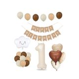 Tinky Winky 1 Yaş Retro Doğum Günü Seti; Krem Rakam Folyo, Banner, Kalp Folyo Balon Zincir Seti 1