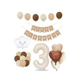 Tinky Winky 3 Yaş Retro Doğum Günü Seti; Krem Rakam Folyo, Banner, Kalp Folyo Balon Zincir Seti 3