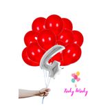 Tinky Winky 4 Gümüş Rakam Folyo ve Kırmızı Balon Doğum Günü Balon Zincir Parti Seti Dört