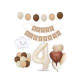 Tinky Winky 4 Yaş Retro Doğum Günü Seti; Krem Rakam Folyo, Banner, Kalp Folyo Balon Zincir Seti 4