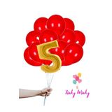 Tinky Winky 5 Gold Rakam Folyo ve Kırmızı Balon Doğum Günü Balon Zincir Parti Seti Beş