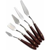 Tinky Winky 5'li Metal Spatula Set Resim İçin Özellikli Paslanmaz Çelik ve Ahşap Sap