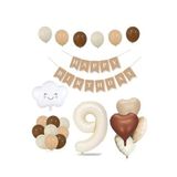 Tinky Winky 9 Yaş Retro Doğum Günü Seti; Krem Rakam Folyo, Banner, Kalp Folyo Balon Zincir Seti 9