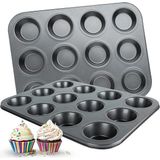 Tinky Winky Cupcake ve Muffin Için Yanmaz Tepsi - Kek, Kurabiye, Turta ve Çörek Için Kapsül Kalıbı 12'li - Siyah - Gri