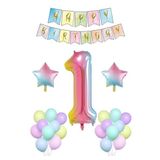 Tinky Winky Gökkuşağı Konsepti 1 Yaş Doğum Günü Parti Kutlama Seti; Rakam Ve Yıldız Folyo, Banner Set Çok Renkli