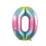 Tinky Winky Gökkuşağı Renkli Folyo Balon 0 Rakamı Helyum Balon 100 Cm winky258