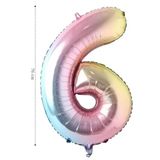 Tinky Winky Gökkuşağı Renkli Folyo Balon 6 Rakamı Helyum Balon 100 Cm 6