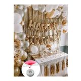 Tinky Winky Gold Happy Birthday Yetişkin Parti Set Gold Beyaz Gri Metalik Balon Zincir winky736