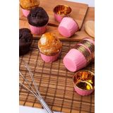 Tinky Winky Kağıt Muffin Kek Ve Sufle Kapsülü Pembe Içi Metalik Gold 10 Adet pembe
