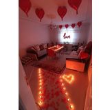 Tinky Winky Kalp Mum, Love Ve Kalp Balon, Gül Yaprağı, Tealight Mum Süsleme, Sevgililer Günü ve Evlilik Teklifi Kırmızı