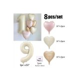 Tinky Winky Krem Şampanya Pembe Saten Folyo Kalp Balon Seti 7 Parça Balon Zincir Set Dokuz