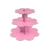 Tinky Winky Pembe Puantiyeli Kek Standı Gri Karton CupCake Standı Puantiyeli 3 Katlı Piramit Kurabiye Kulesi Pembe Puantiye