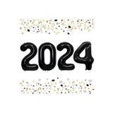 Tinky Winky Yılbaşı New Year Folyo Balon 2024 Yazılı Helyum Balon 100 cm Siyah Renk winky705