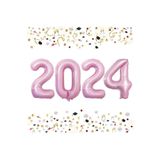 Tinky Winky Yılbaşı New Year Folyo Balon 2024 Yazılı Helyum Balon 76 cm Pembe Renk Pembe