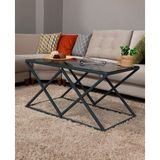 Tino Furniture Cross Metal Antrasit Orta Sehpa Füme Camlı