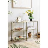 tino furniture Dallas Gold Metal Dekoratif Cam Raflı Dresuar Konsol