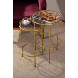tino furniture Lotus 2'lİ Şeffaf Camlı Gold Zigon Sehpa