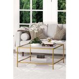 tino furniture Oslo Gold 2 Raflı Metal Kare Orta Sehpa Şeffaf Camlı