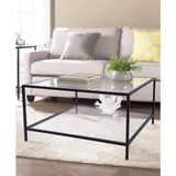 tino furniture Oslo Siyah 2 Raflı Metal Kare Orta Sehpa Şeffaf Camlı