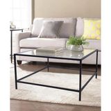 Tino Furniture Oslo Siyah Metal Kare Orta Sehpa Şeffaf Camlı