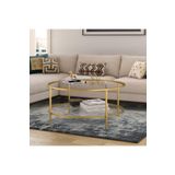 Tino Furniture Roma Gold 2 Raflı Orta Sehpa Temperli Cam (Kırılmaz)