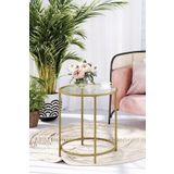 Tino Furniture Valletta Gold Kaplama Yan Sehpa Şeffaf Camlı Metal Yan Sehpa