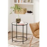 tino furniture Valletta Siyah Yan Sehpa Şeffaf Camlı Metal Yan Sehpa