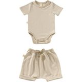 Tiny Lamb Elation Fılbert Şortlu Bodysuit Takım - 2 Parça | Yazlık Bebek Kıyafeti Şort ve Kısa Kollu Bodysuit - Taş - 6 - 9 Ay