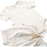 Tiny Lamb Elatıon Mılk Şortlu Bodysuit Takım - 2 Parça | Yazlık Bebek Kıyafeti Şort ve Kısa Kollu Bodysuit - Bej - 6 - 9 Ay