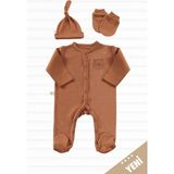 Tiny Lamb Honey Bear Unisex 3 Parça Hastane Çıkışı Takımı Organik Pamuk Yenidoğan Set - 0 - 3 Ay - Kiremit
