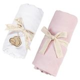 Tiny Lamb Organik Beyaz - Pembe Renk Lastikli Bebek Çarşafı 60X120CM - 2 Adet - 60 x 120 cm