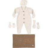 Tiny Lamb Premium 5 Parça Bebek Örgü Triko Tulum ve Battaniyeli Hastane Çıkışı Seti - 0-3 Ay - 0 - 3 Ay - Krem