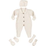 Tiny Lamb Premium Unisex 4 Parça Bebek Özel Örgü Triko Tulum ve Hastane Çıkışı Seti - 0-3 Ay - 0 - 3 Ay - Krem