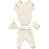 Tiny Lamb Pure 4 Parça Bebek Uzun Kollu %100 Pamuk Bodysuit Pijama Takımı Yenidoğan Organik Bebek Hediye Seti - 0 - 3 Ay - Krem