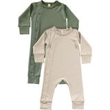 Tiny Lamb Zeze Unisex 2 Parça Organik Pamuk Bebek ve Çocuk Tulumu 2'li Takım - 2 - 3 Yaş - Haki - Krem