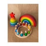 tiny wood 12'li Waldorf Gökkuşağı Peg Bebek Tabla Yıldız Kule Waldorf Eğitsel Ahşap Oyuncak Jumbo 3 lü Set
